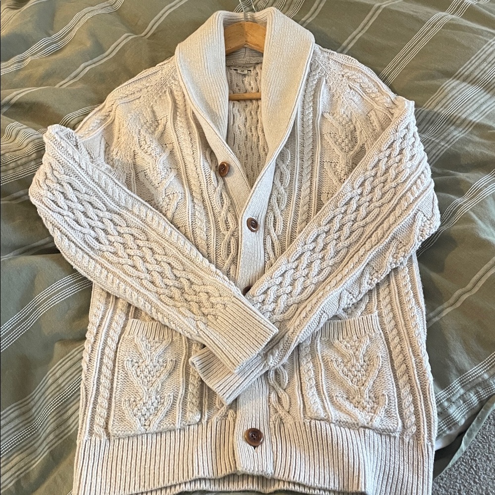 J Crew Men's Cream Cable Knit Cardigan Sweater